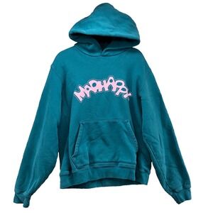 MadHappy Hoodie Sweatshirt Womens Large Blue Graphic Print Pullover Activewear